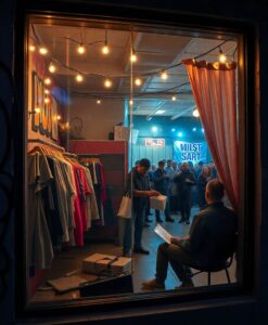 Tienda de segunda mano. Clínica. Lugar de encuentro. Centro se convierte en espacio vital en medio de la crisis de vivienda y drogas - AI Generated Image