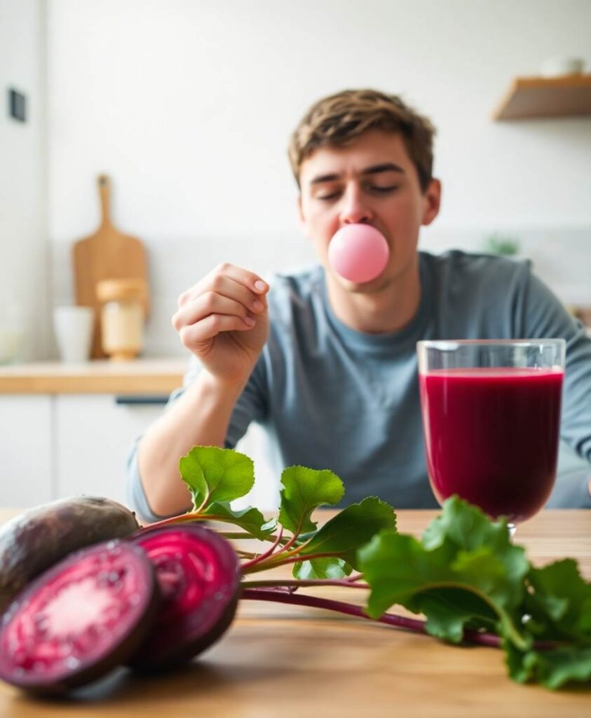 Chewing bubble gum after beetroot may help lower blood pressure