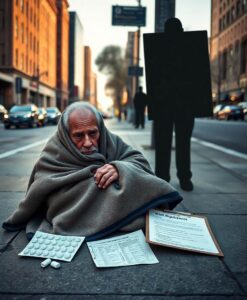 Medicaid Work Rule Leaves Homeless People in the Cold - AI Generated Image